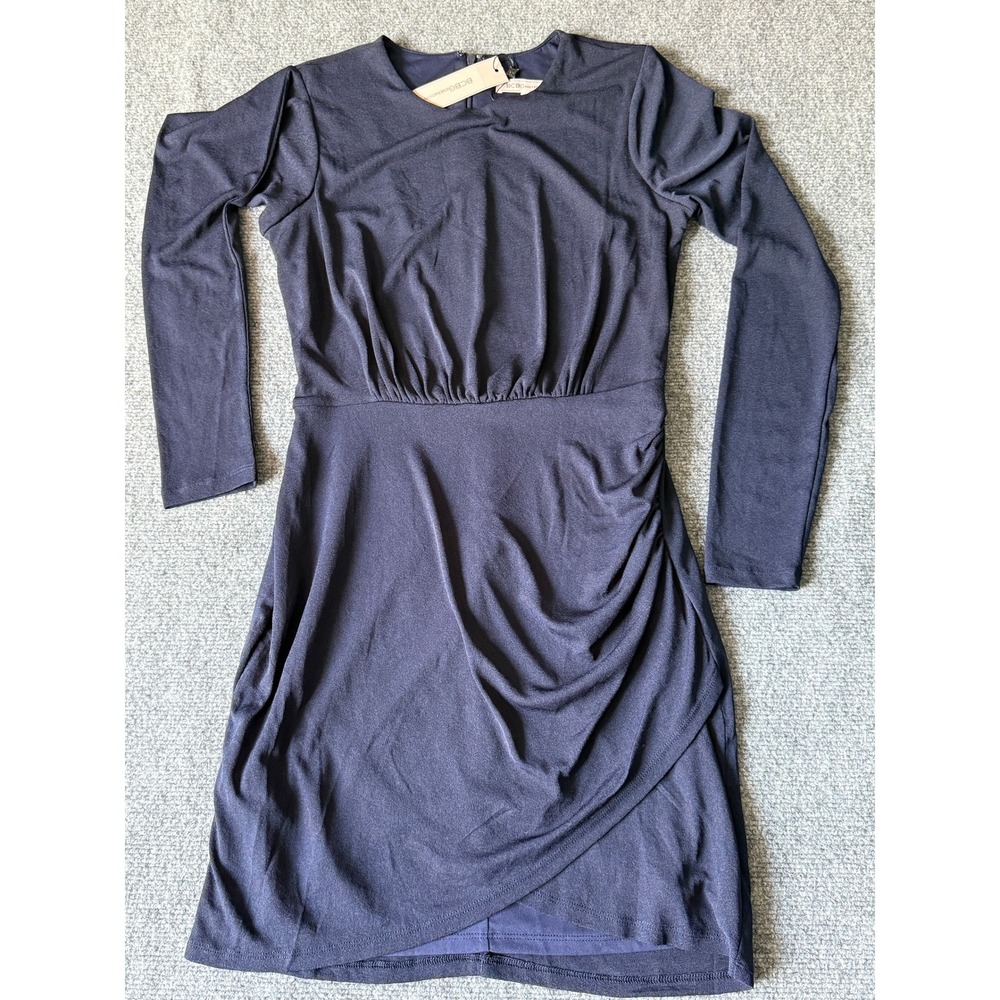 BCBGeneration Navy Blue Ruched Long Sleeve Cocktail Dress Size 6 NWT